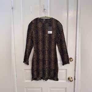 NWT The Kooples Leopard Cheetah Print Smocked Mini Bodycon Dress